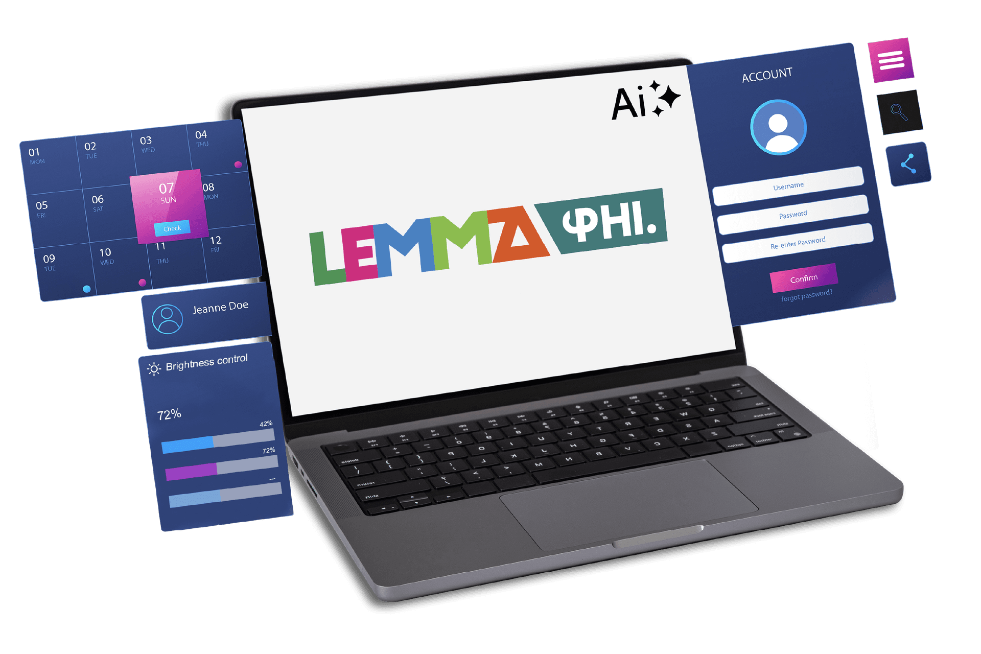 Lemma Phi analytics dashboard on a laptop